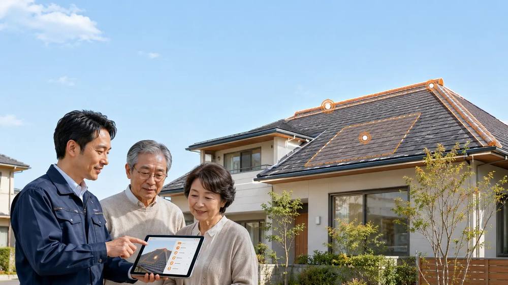 太陽光を載せる前に屋根の状態を確認する様子